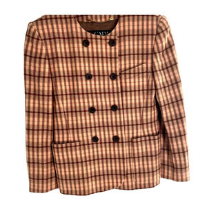 𝅺NWT ESCADA 80"S VINTAGE MARGARETHA LEY ORANGE WOOL CHECK BLAZER